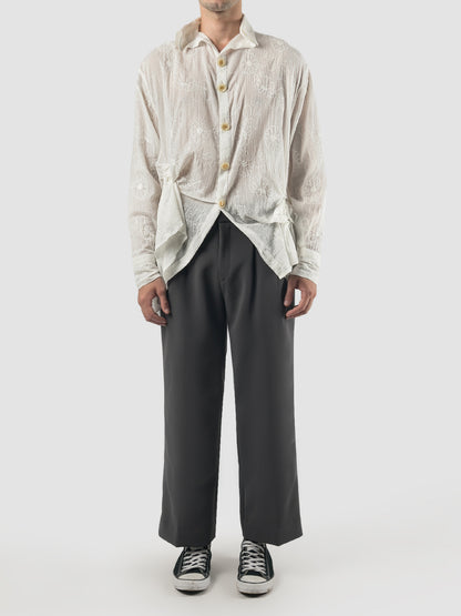 White Rose Flowery long-sleeved lace-textured shirt