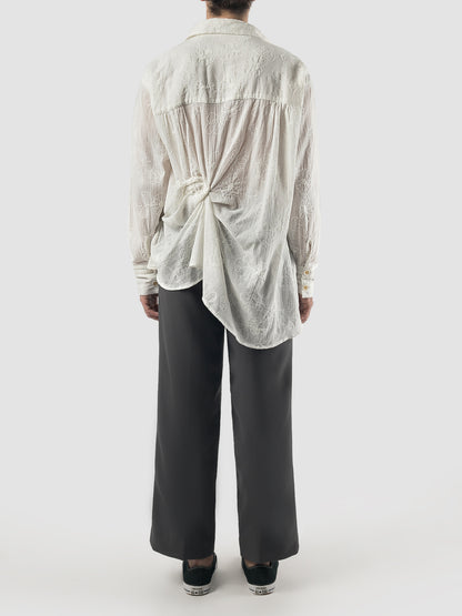 White Rose Flowery long-sleeved lace-textured shirt