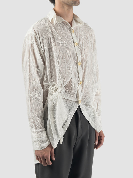 White Rose Flowery long-sleeved lace-textured shirt