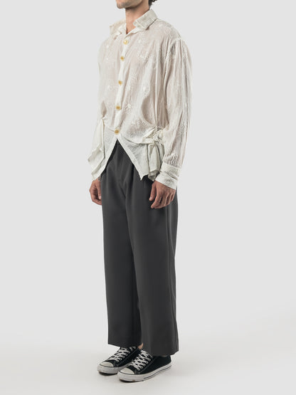 White Rose Flowery long-sleeved lace-textured shirt