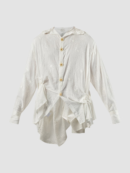 White Rose Flowery long-sleeved lace-textured shirt