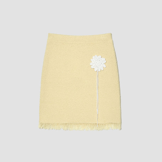 Yellow knit mini skirt with sun crochet applique
