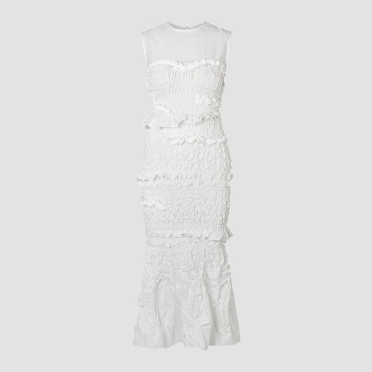 White Vanda pansy smock faille long dress
