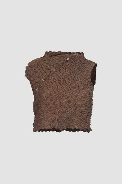 Hand Dyed Brown Slanted Cheongsam Top