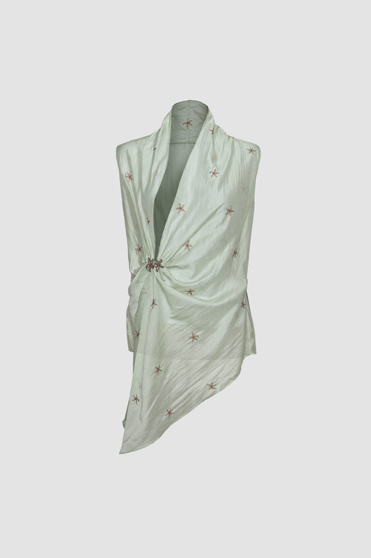 Sage Gathered Sleeveless Kebaya Encim with Hook and Eye