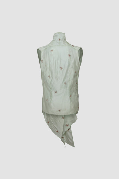 Sage Gathered Sleeveless Kebaya Encim with Hook and Eye