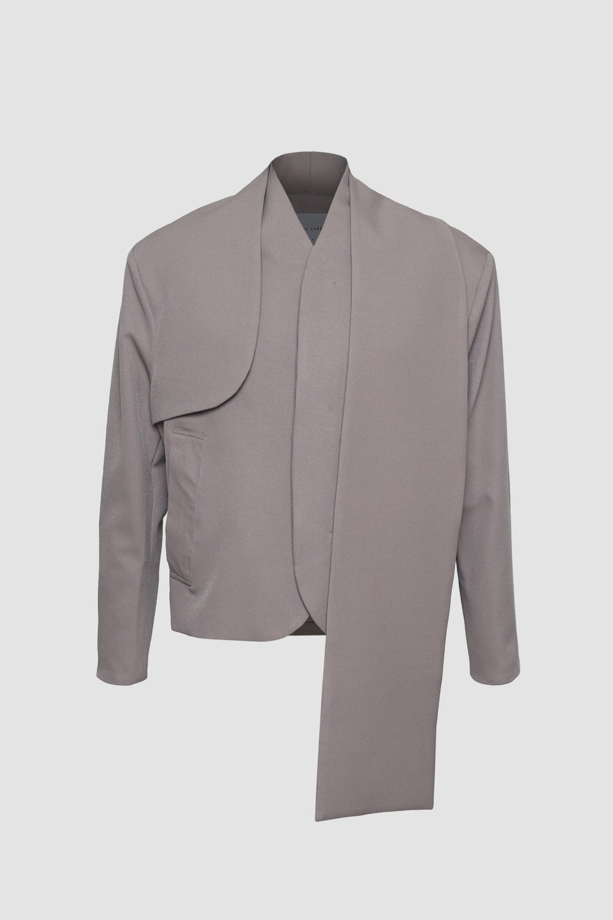 Dark Beige Collarless Jacket with Detachable Scarf