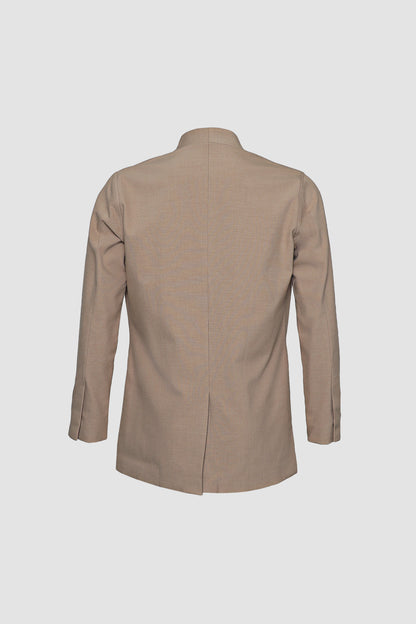 Brown Collarless Plain Jacket