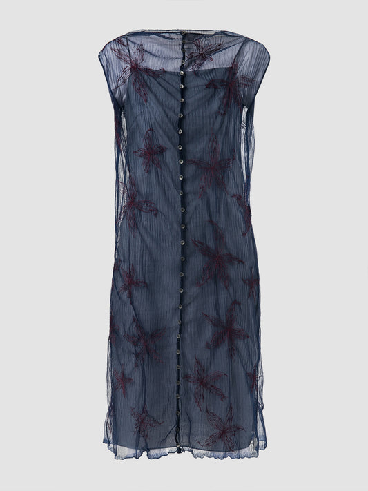 Cobalt blue Gorden Cheongsam midi dress with red embroidery