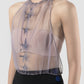 Gorden sheer lilac halter chain top with lilac-silver embroidery