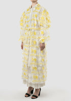 Yelda white oversized long coat with yellow embroidery