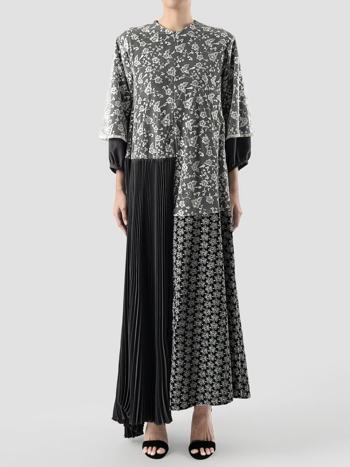 Black Asymmetrical Pleated Maxi Dress