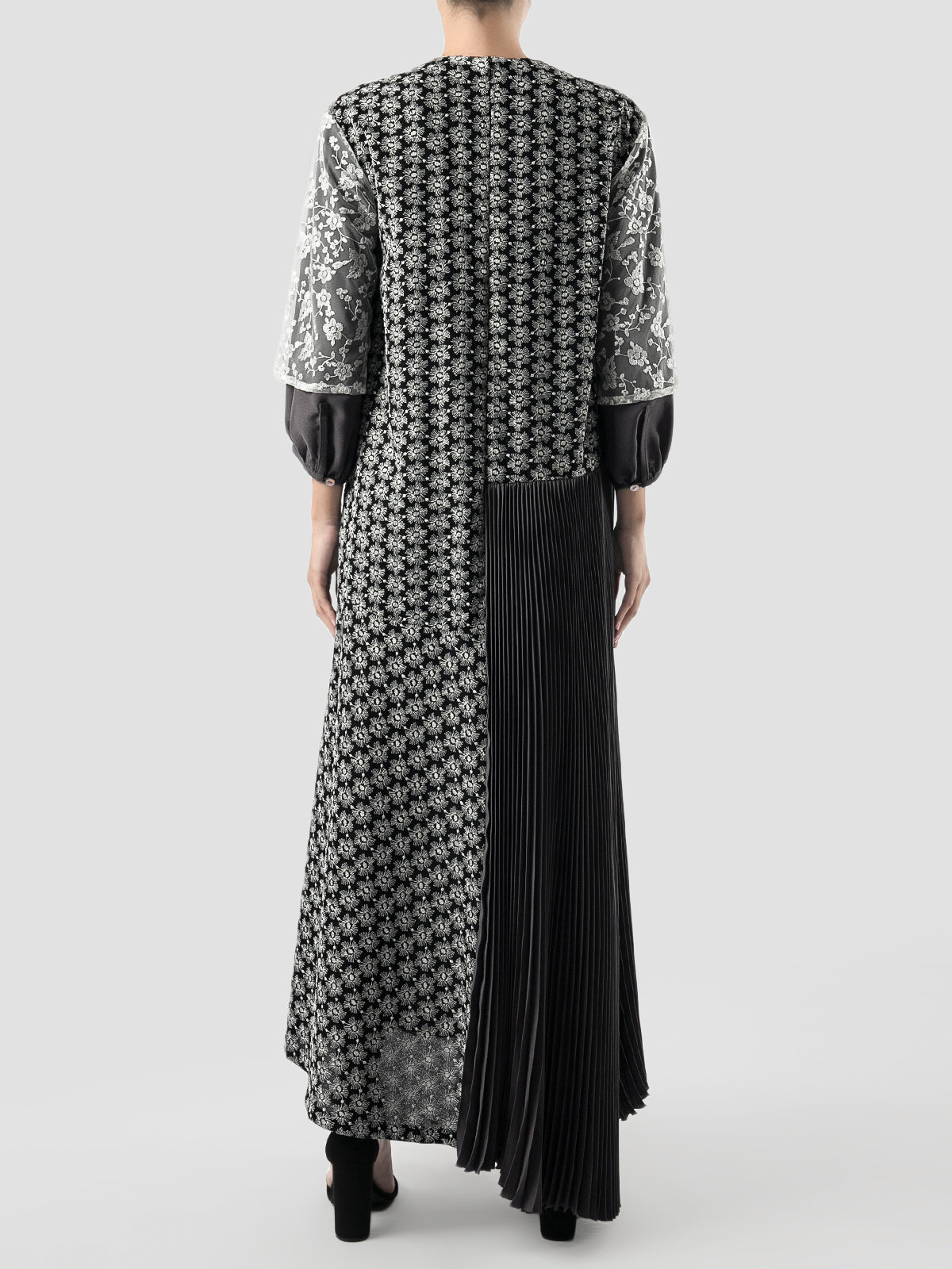 Black Asymmetrical Pleated Maxi Dress