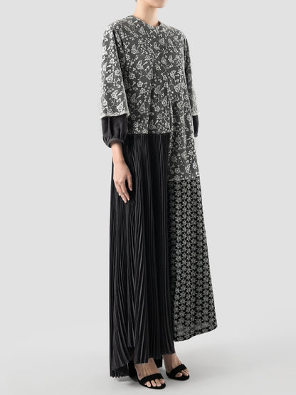 Black Asymmetrical Pleated Maxi Dress