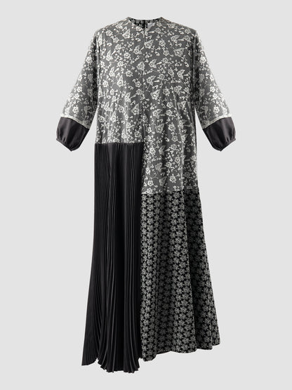 Black Asymmetrical Pleated Maxi Dress