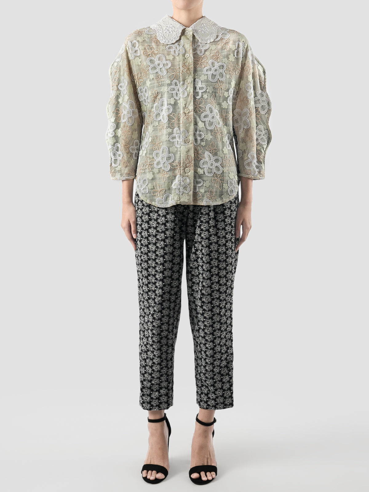 White Embroidered Scallop Top