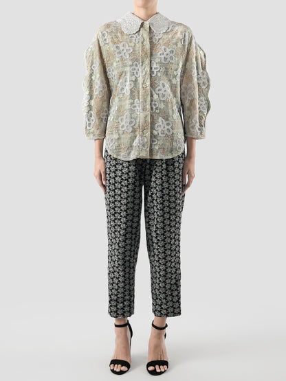 White Embroidered Scallop Top