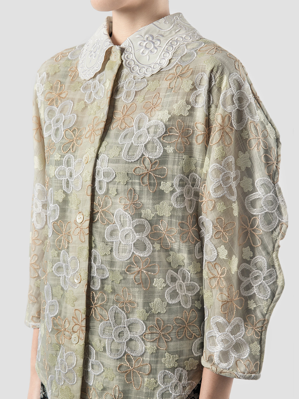 White Embroidered Scallop Top