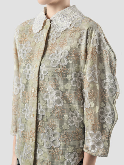 White Embroidered Scallop Top
