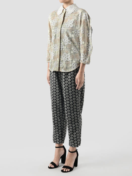 White Embroidered Scallop Top