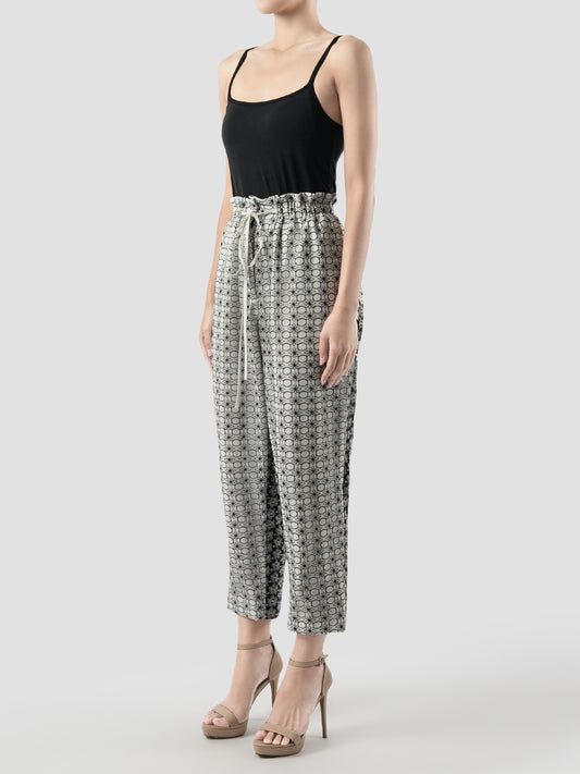 Two-tone embroidered cotton pants