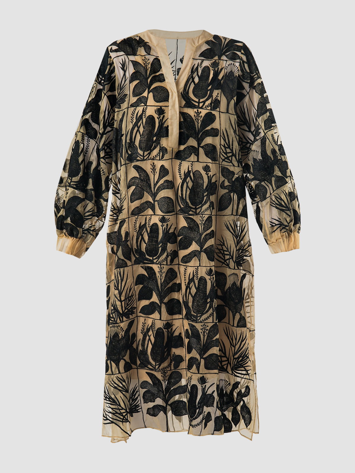 Basia black and gold silk organza midi dress