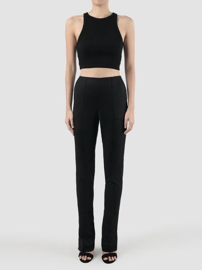Back Slits High-waisted Black Slim Pants