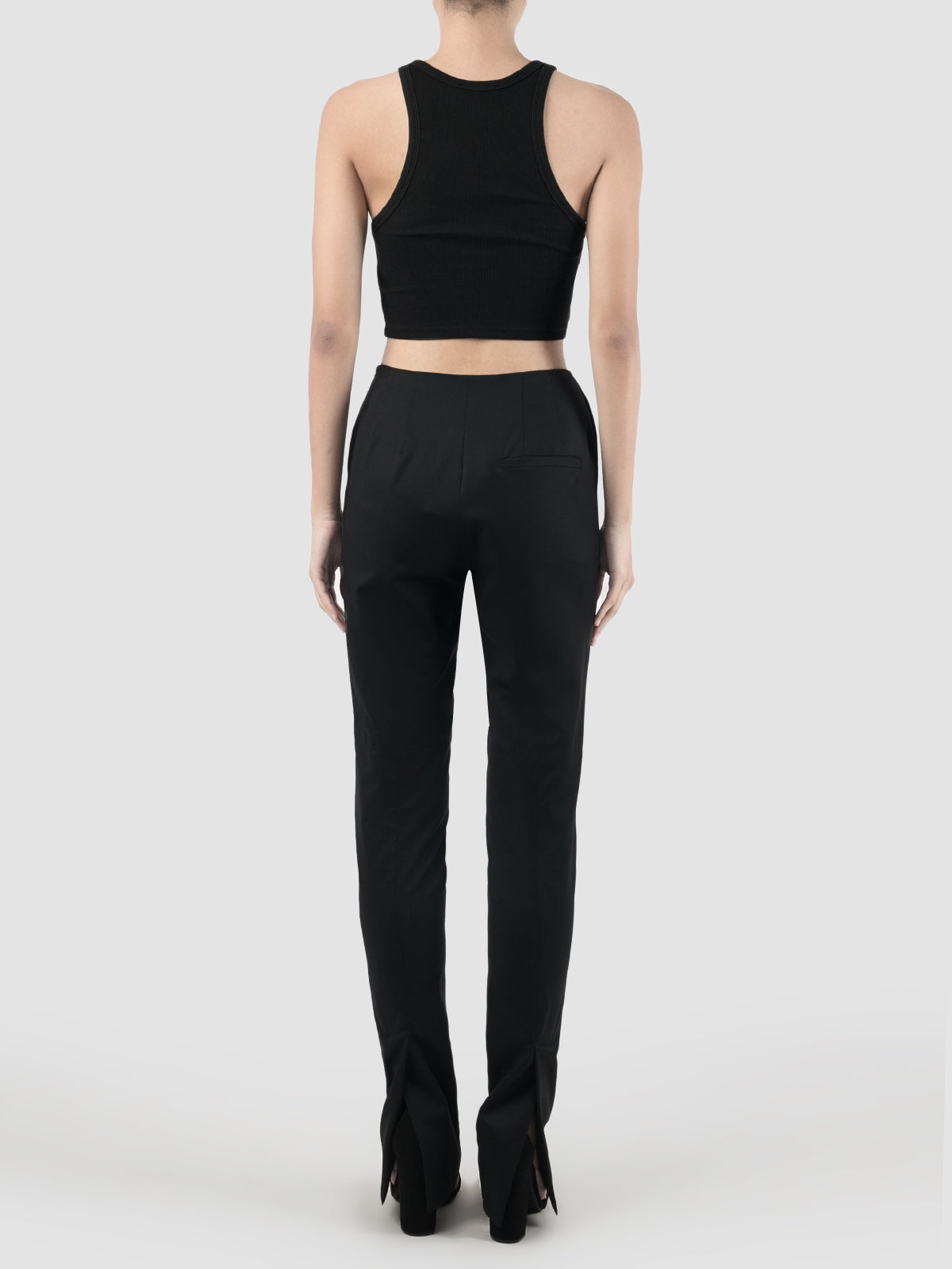 Back Slits High-waisted Black Slim Pants