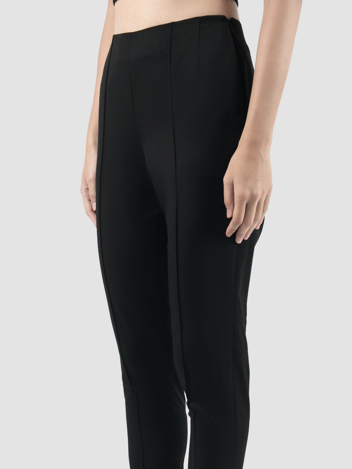 Back Slits High-waisted Black Slim Pants