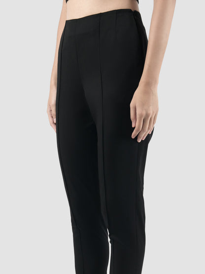 Back Slits High-waisted Black Slim Pants