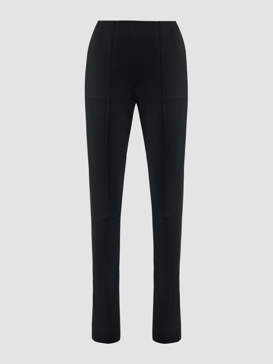 Back Slits High-waisted Black Slim Pants