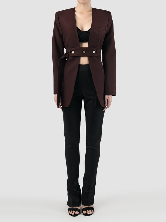 High Low rosewood belted blazer
