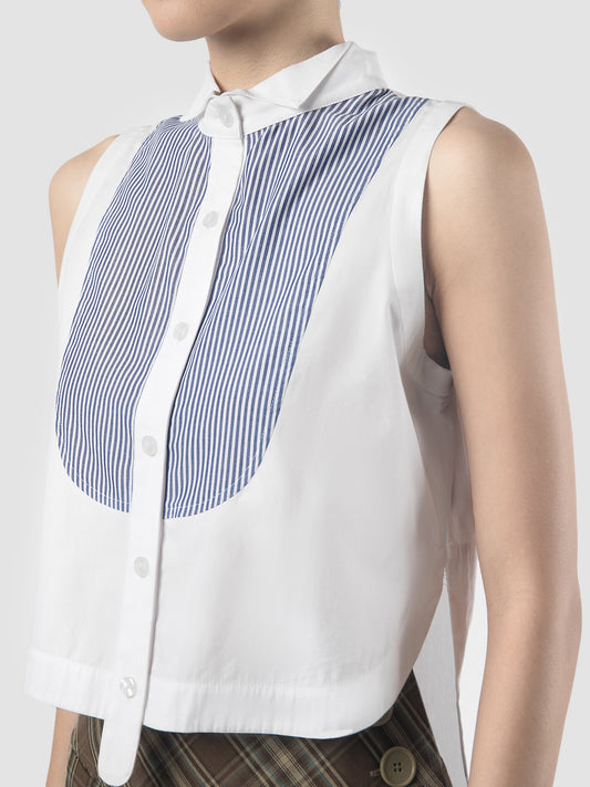 Mono sleeveless white-blue cropped shirt