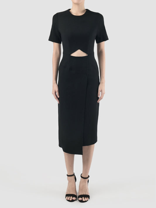 Mono cutout short-sleeved midi black dress