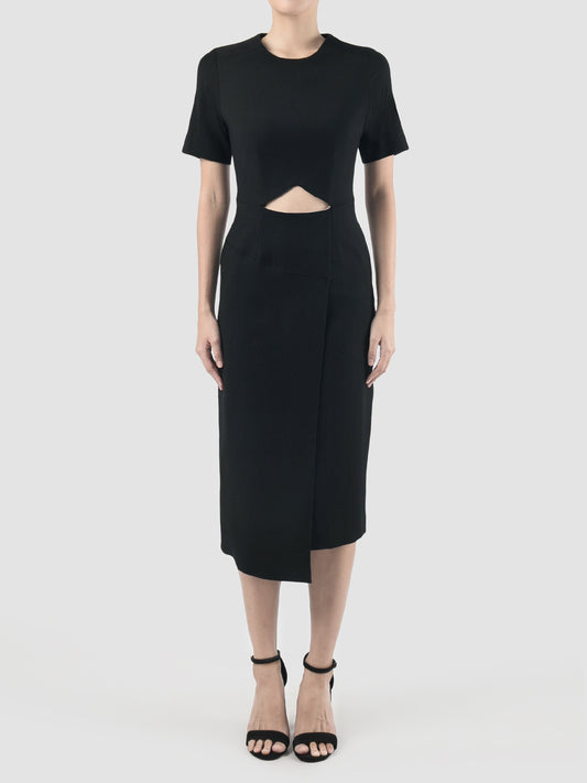 Mono cutout short-sleeved midi black dress