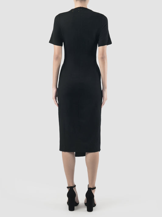 Mono cutout short-sleeved midi black dress