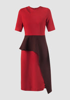 Coty red dress with contrasting burnt maroon peplum