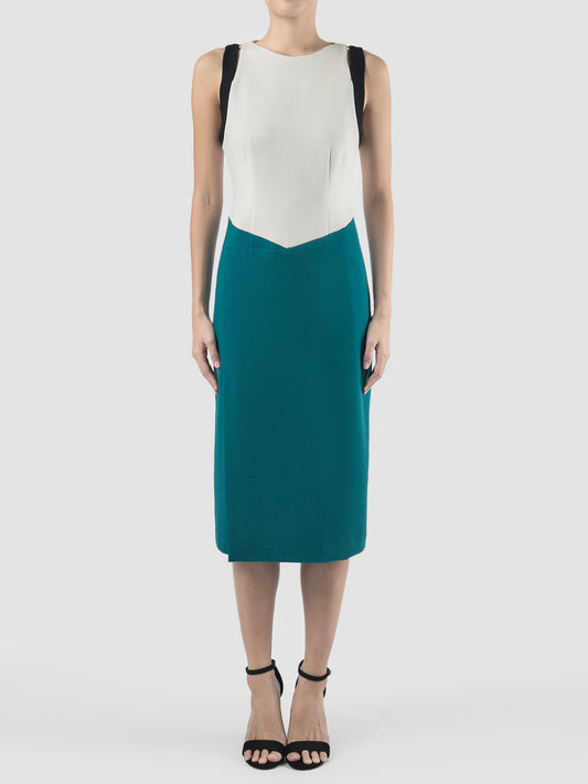 Cyan two-toned tosca-white midi dress