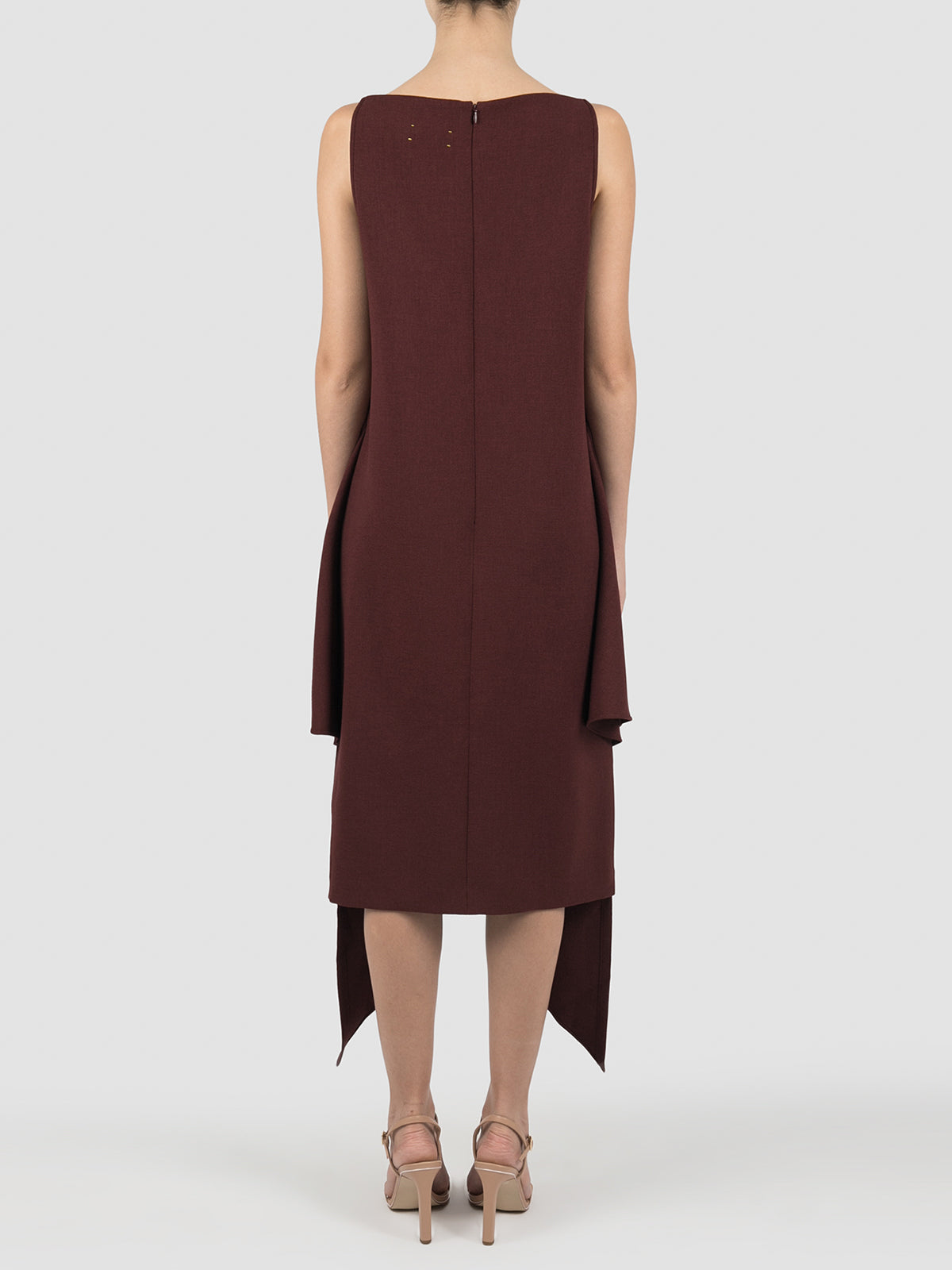Verbe maroon asymmetric sleeveless midi dress