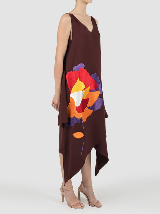 Verbe maroon asymmetric sleeveless midi dress