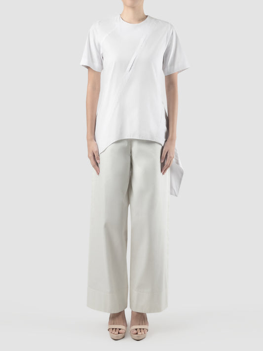 Cyan asymmetrical white blouse