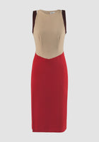 Cyan two-toned red-cream midi dress