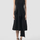 Lea black midi dress with draping peplum