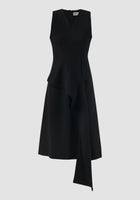 Lea black midi dress with draping peplum
