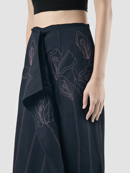 Maiko navy wrap midi skirt