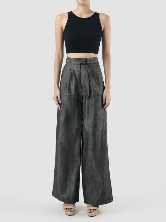 Rubi black jeans-textured wide pants