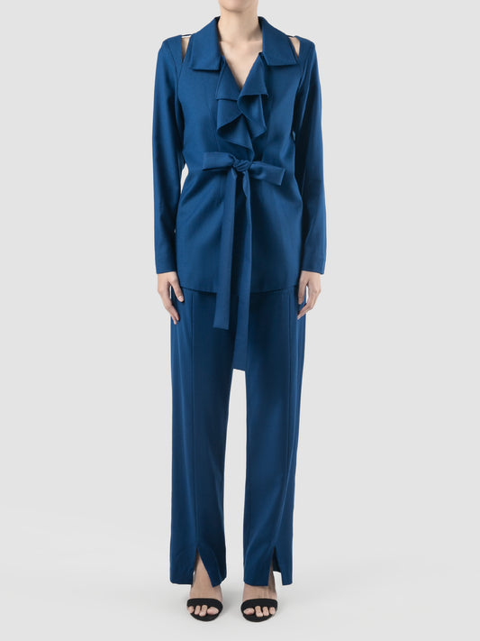 Lea blue slit-shouldered jacket