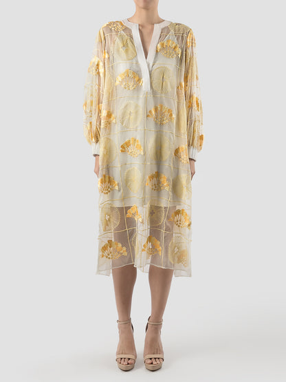 Basia butter yellow silk organza midi dress