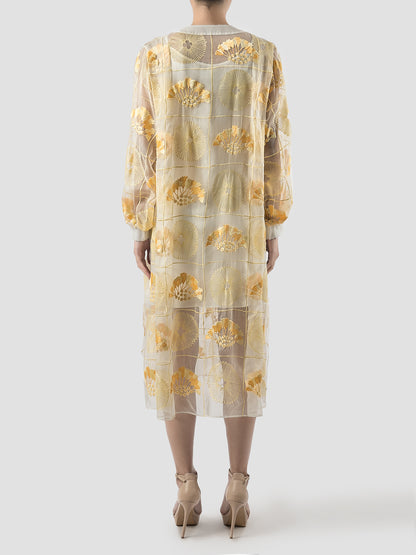 Basia butter yellow silk organza midi dress