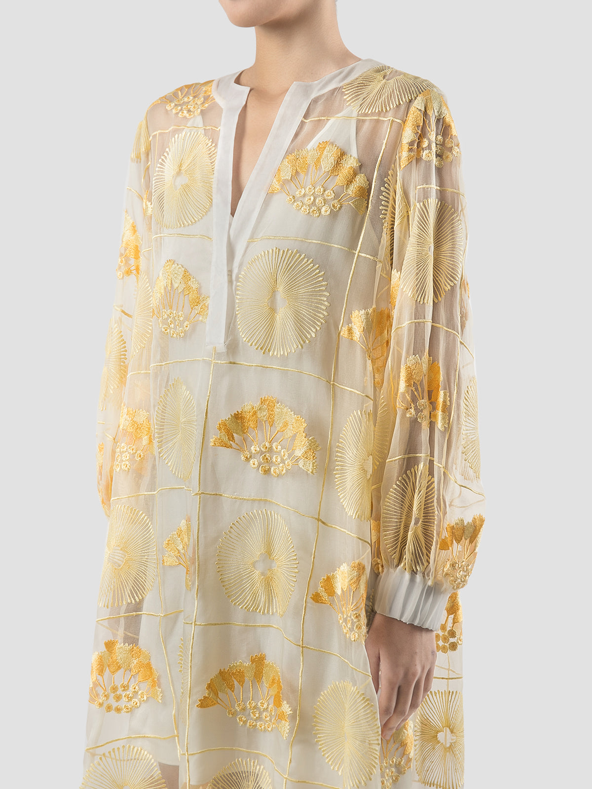 Basia butter yellow silk organza midi dress
